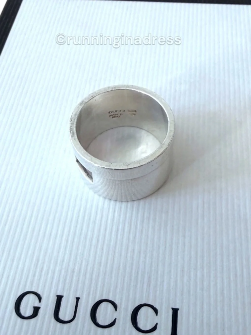 Vintage Gucci Tom Ford Open Cutout G Sterling Silver Ring 8.5 Wide Band